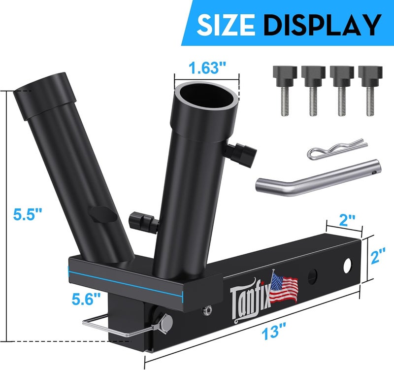 Tanfix Foldable Double Hitch Mount Flagpole Holder | All Metal Heavy- Duty, Fits Standard 2" Trailer Hitch, Compatible with Jeep, Truck, SUV, RV, Pickup, Camper Trailer (Double Flagpoles) - Image 5